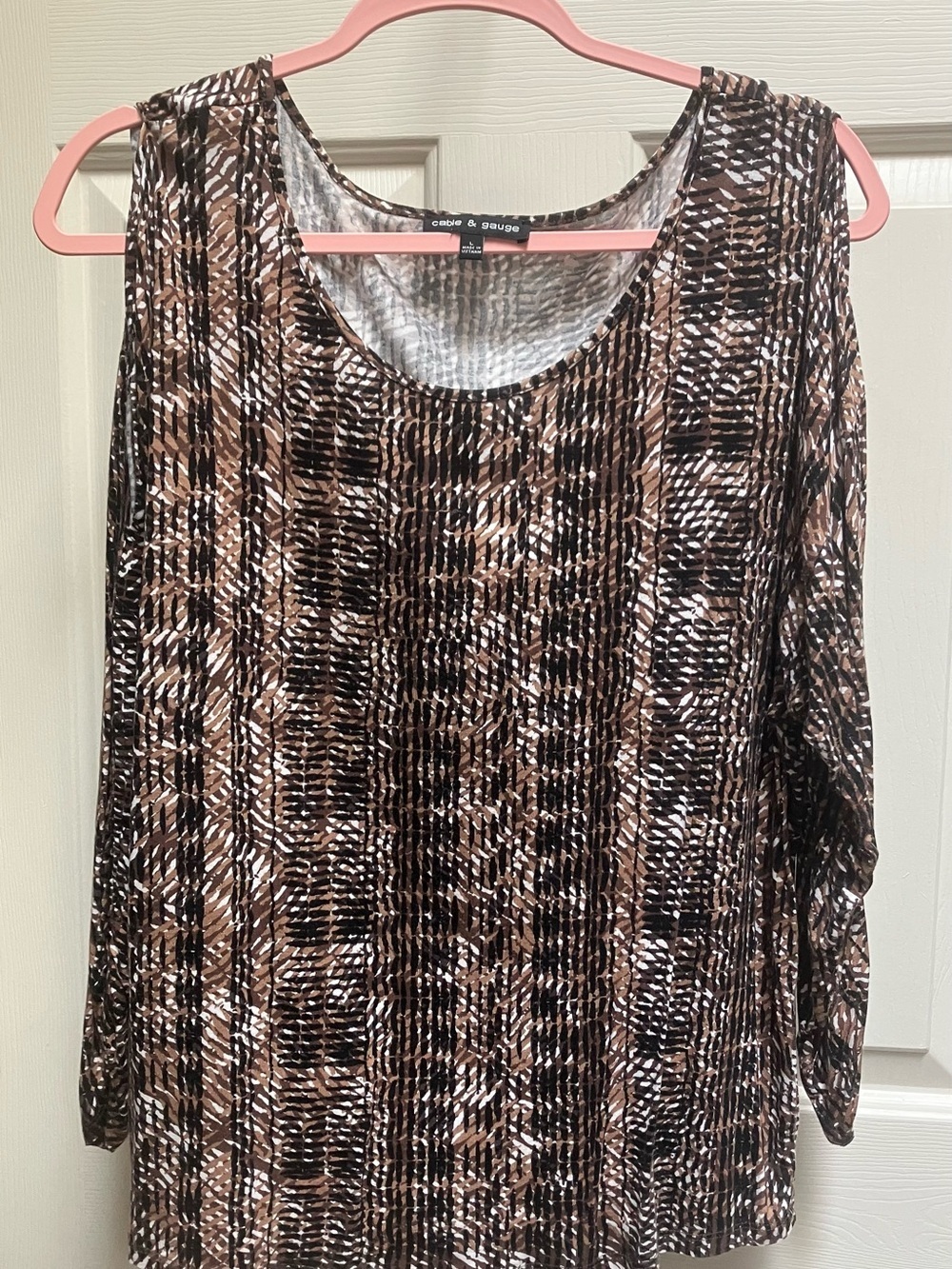 Cable & Gauge Brown and Black Animal Print Scoop Neck Top